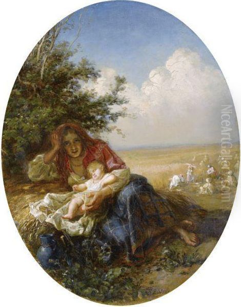 Mother And Child In The Wheat Field Oil Painting by Nikolai Efimovich Rachkov