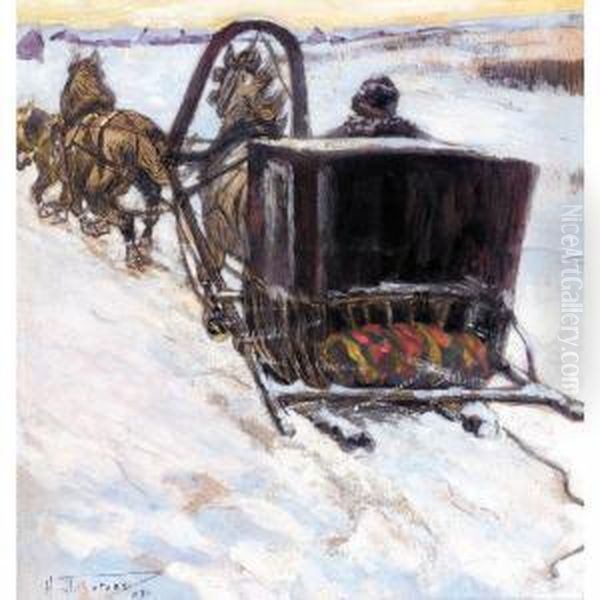 The Covered Sledge Oil Painting by Nikolai Vasilevich Pirogov