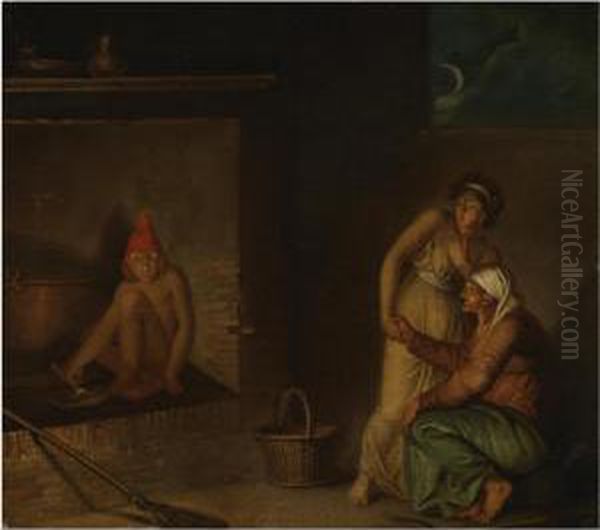 A Scene From Danish Folklore, A Nis Eating His Porridge Oil Painting by Nikolaj-Abraham Abilgaard