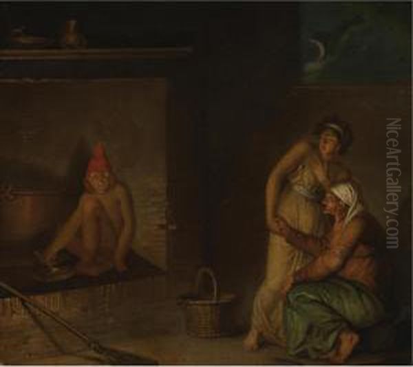 A Scene From Danish Folklore, A Nis Eating His Porridge Oil Painting by Nikolaj-Abraham Abilgaard