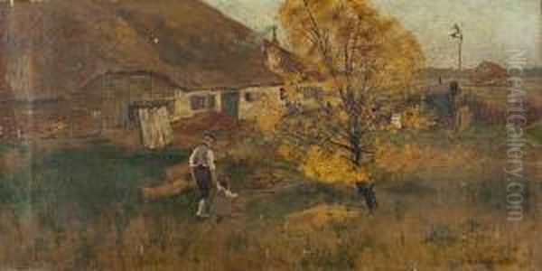 Bauernhutte Und Bluhende Baume Oil Painting by Erich Nikutowski