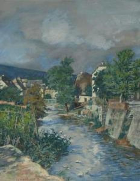 Bachlauf In Einem Dorf Oil Painting by Erich Nikutowski