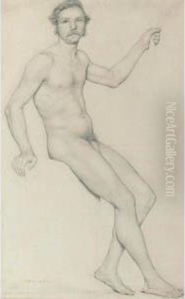 Study Of A Male Nude; With Additional Sketch On The Reverse Oil Painting by Friedrich Christoph Nilson