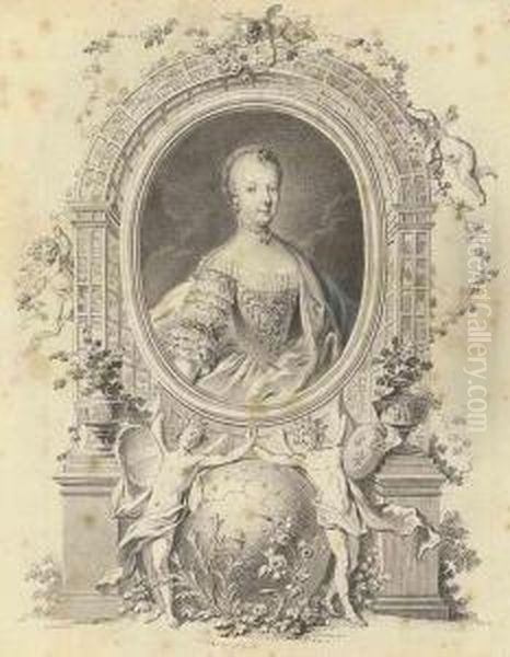 Portrait Of Queen Marie-antoinette In A Fictive Frame, Surroundedby An Arbour And With Allegorical Figures Of Germania And Galliaunited Below Oil Painting by Johann Esaias Nilson