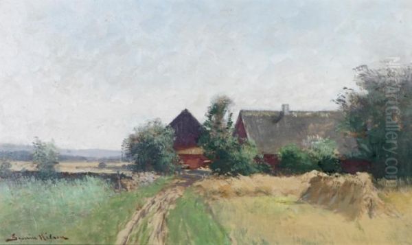 Landskap Med Hus Vid Landsvag Oil Painting by Severin Nilson