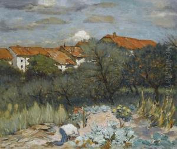 Landscape With Red Roofs Oil Painting by Petr Alexandrovich Nilus