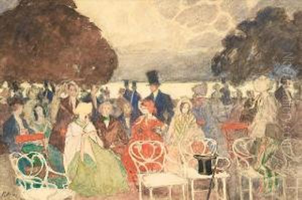 A Belle-epoque Garden Party Oil Painting by Petr Alexandrovich Nilus