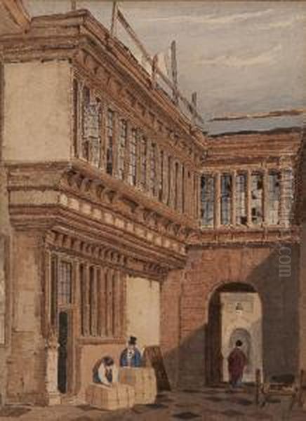 Old Post Office Court, Norwich 1826 Oil Painting by Henry Ninham