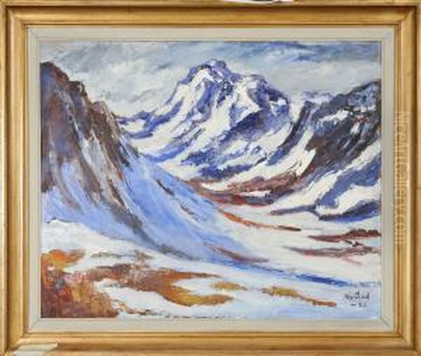 Snokladda Berg, Signerad O Daterad 43 Oil Painting by Axel Nipstad