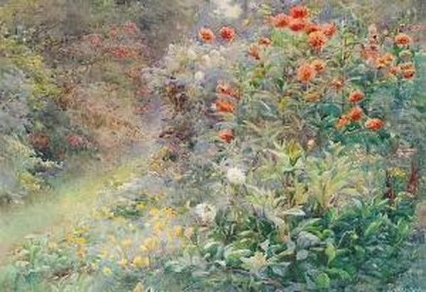 A Cornish Garden Oil Painting by Ethel C. Nisbet