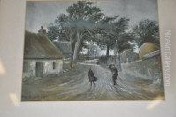 Farmyard Lane Oil Painting by Herkis Hume Nisbet