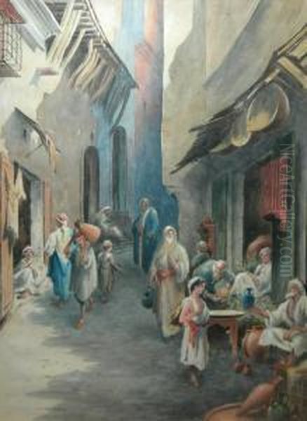 Street Scene, Algiers Oil Painting by Pollok Sinclair Nisbet