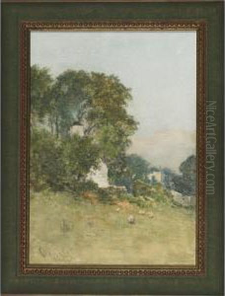 Sheep Grazing On A Hillside Pasture Oil Painting by Pollok Sinclair Nisbet