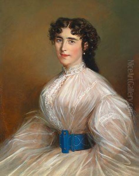 Portrait Einer Dame Inweisem Kleid Oil Painting by Jakob Franz Nitschner