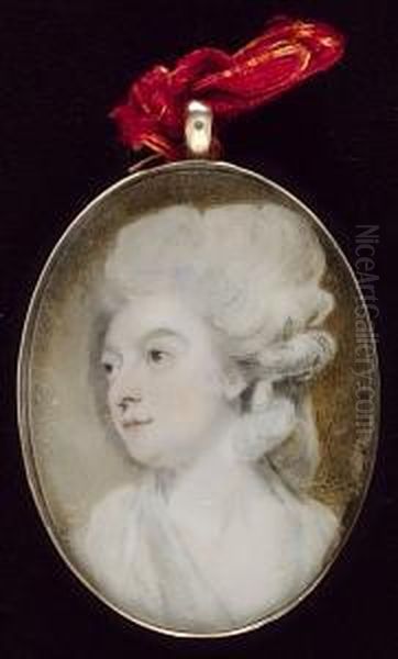 An Unfinished Portrait Of A Lady, Facing To The Left, Wearing White Robes, Her Hair Curled And Powdered Oil Painting by James Nixon