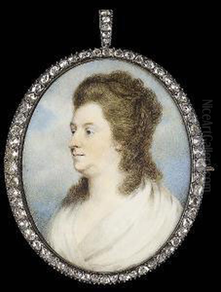 A Lady, Wearing White Fichu, Her Brown Hair Upswept And Held With A Plait Oil Painting by James Nixon