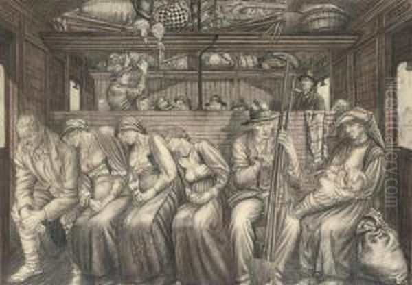 Farm Labourers In A Railway Carriage Oil Painting by Job Nixon