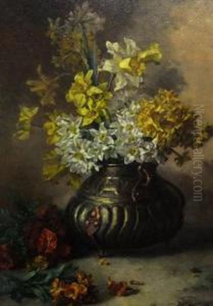 Daffodils And Narcissi In An Urn Oil Painting by Helene Noack