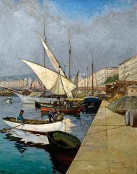 Vue Du Port D'alger Oil Painting by Francisque Noailly