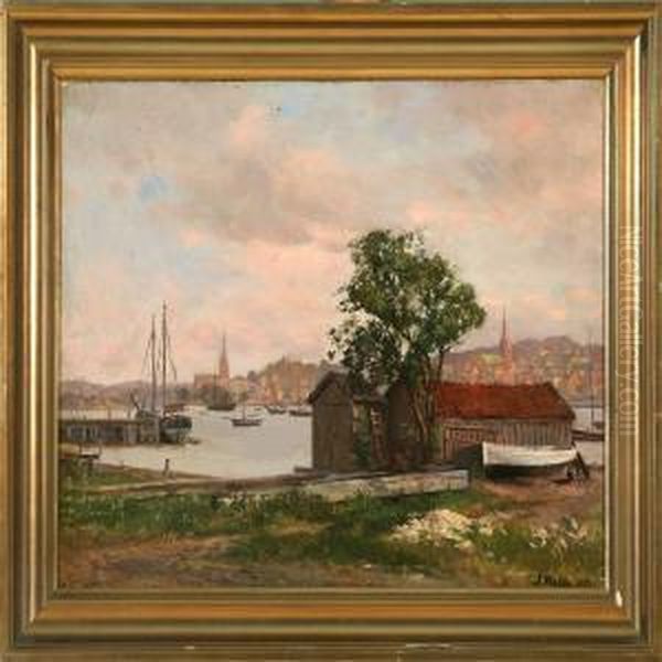 Flensburg Harbour Seen From Kielsweg Oil Painting by Jacob Nobbe