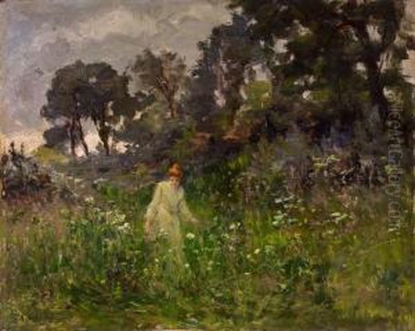 Landschaft Mit Junger Frau Oil Painting by Auguste Michel Nobillet