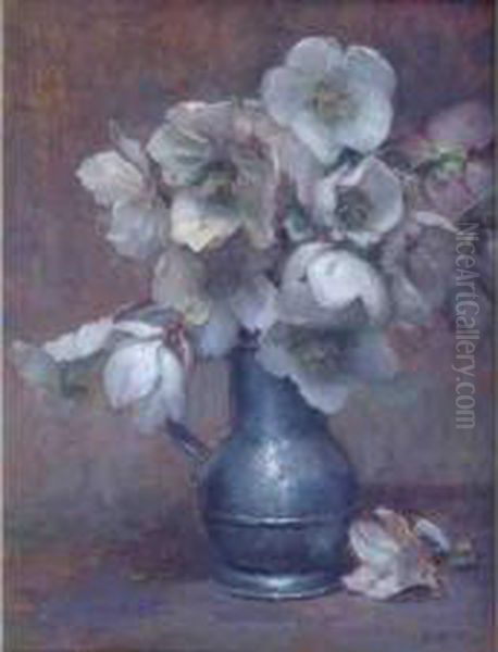 Les Roses Blanches Oil Painting by Auguste Michel Nobillet