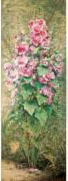 Roses Tremieres Oil Painting by Auguste Michel Nobillet