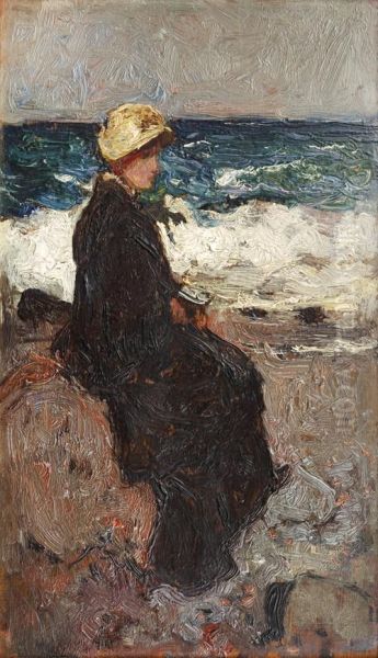 Young Woman Looking Out To Sea Oil Painting by James Campbell Noble