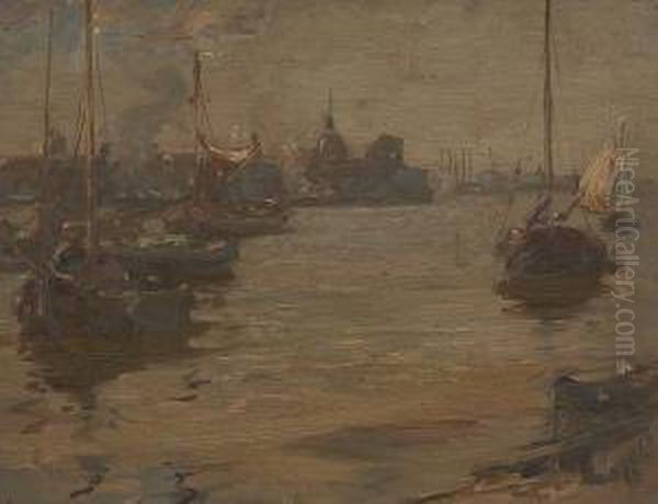 Dutch River Scene Oil Painting by James Campbell Noble