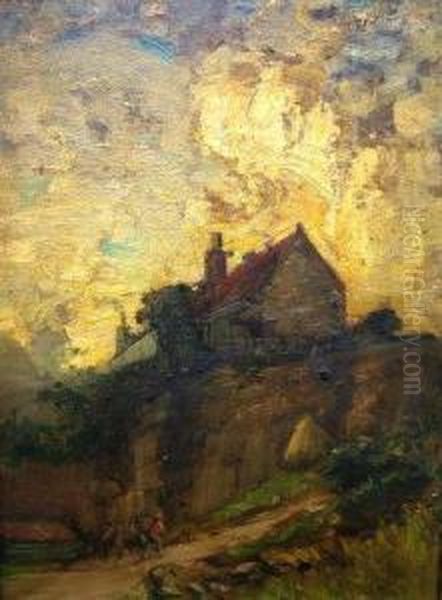 Figure On A Path Leading To A Cottage On A Cra Oil Painting by James Campbell Noble