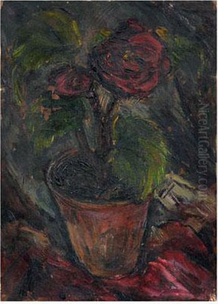 Red Begonia Oil Painting by John Noble