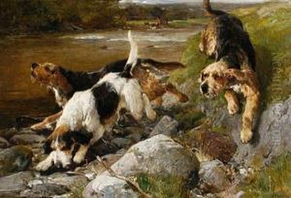 Otter Hounds Oil Painting by John Sargent Noble