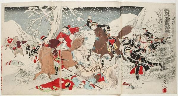 Veldslag In De Sneeuw Tijdens De Sino-japanse Oorlog Oil Painting by Watanabe Nobukazu