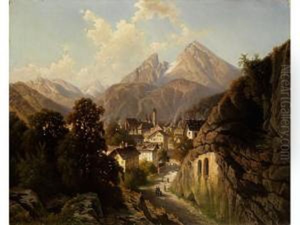 Ansicht Von Berchtesgaden Oil Painting by Wilhelm Theodor Nocken