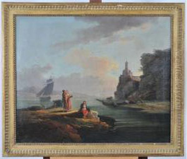 Pecheurs Sur Un Rivage Rocheux Oil Painting by Alexandre-Jean Noel