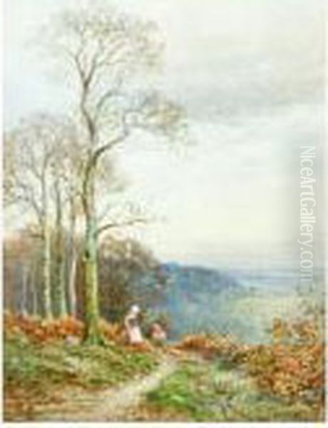 Figures Carrying Finewood In A Landscape Oil Painting by John Bates Noel