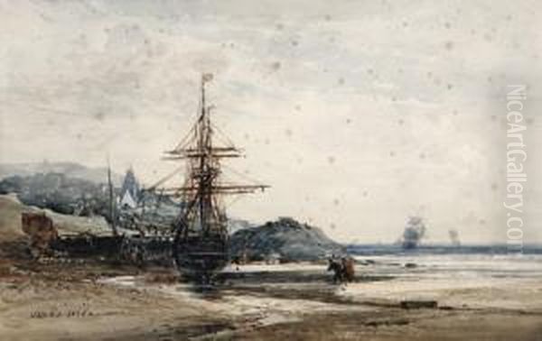 Scene De Port A Maree Basse Dans Le Golfe Du Morbihan Oil Painting by Jules Noel