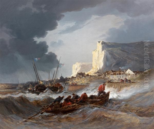 Pecheurs Aux Abords Des Falaises Du Pays De Caux Oil Painting by Jules Achille-Noel