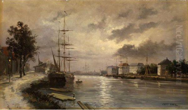 Winterlicher Hafen Oil Painting by Jules Achille-Noel