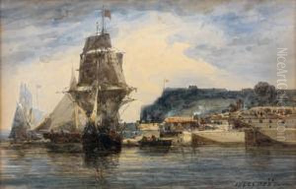 Goelette Sortant Du Port Oil Painting by Jules Achille-Noel