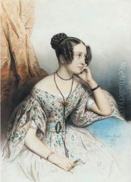 Portrait Of The Artist's Sister-in-law Louise Stephanie Rouget, Painted At The Age Of Twenty-four Oil Painting by Leon Noel