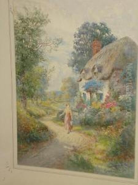 Maid On A Lane Before A Cottage Garden Oil Painting by Thomas Noelsmith