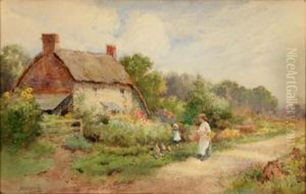 Cottage On A Country Lane Oil Painting by Thomas Noelsmith