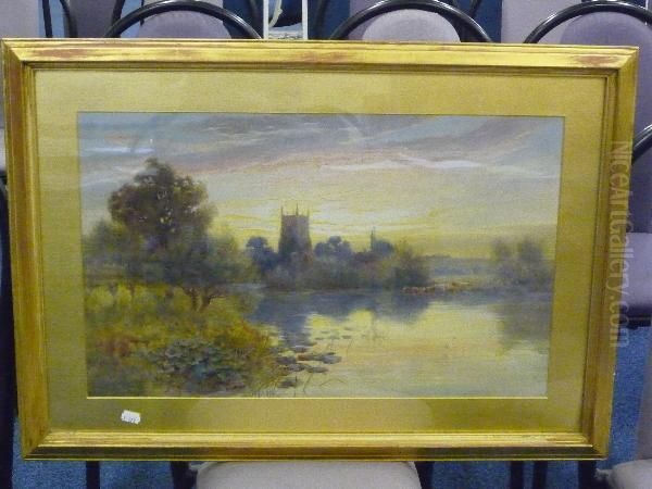 Evesham Church And The Avon Oil Painting by Thomas Noelsmith