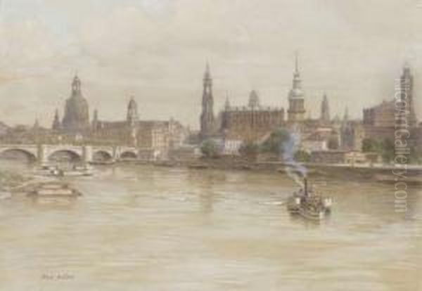 Ansicht Von Dresden Mit Schaufelraddampfer Oil Painting by Adolf Noether