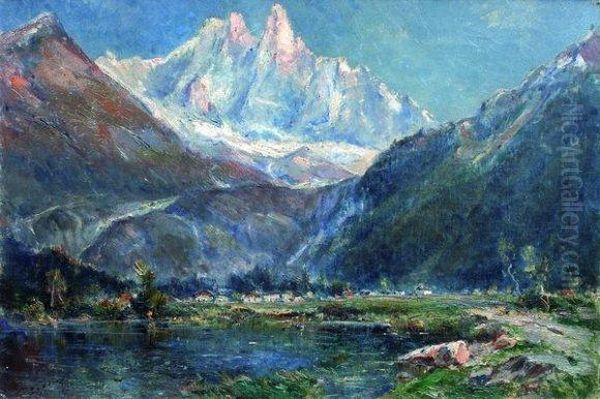 Les Drus Depuis Le Village < Les Bois > Oil Painting by Emile Noirot