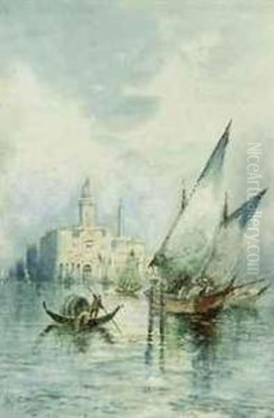 Trading Vessels On The Venetian Lagoon Oil Painting by B. Nolcini