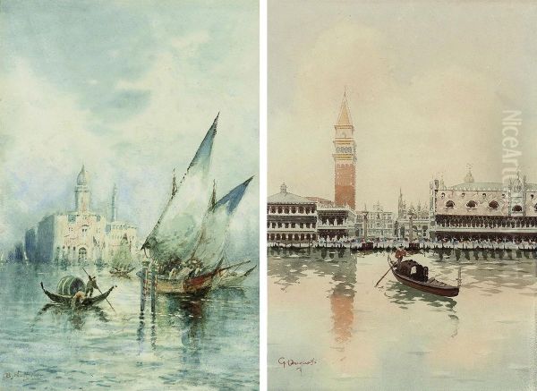 Trading Vessels On The Venetian Lagoon Oil Painting by B. Nolcini