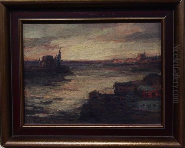 Category: Painting
 Description:boten Aan De Oever Van De Rivier Oil Painting by Lucien Nolens