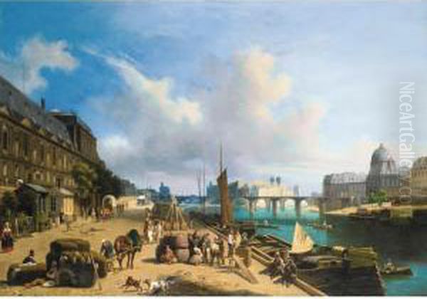 L'arrivee Des Balles De Coton Au Port Saint Nicolas, Paris Oil Painting by Lambert Nolle